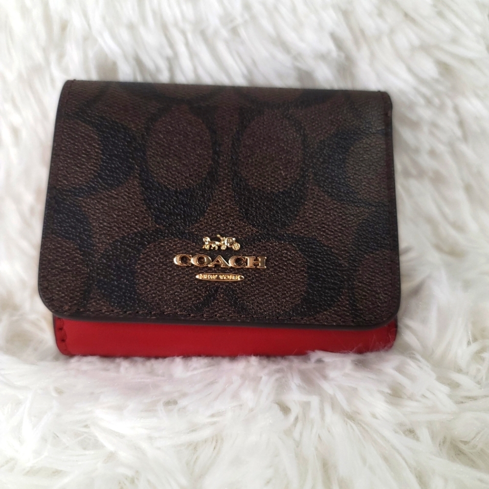 Coach Brown and Red Trifold Wallet *New*